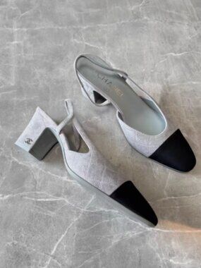 Chanel Two-Tone Quilted Slingback Heels | Size 36 (US 6)